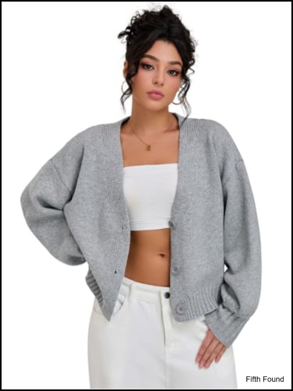 Women's Chunky Knit Button Down Cropped Cardigan V Neck Sweater